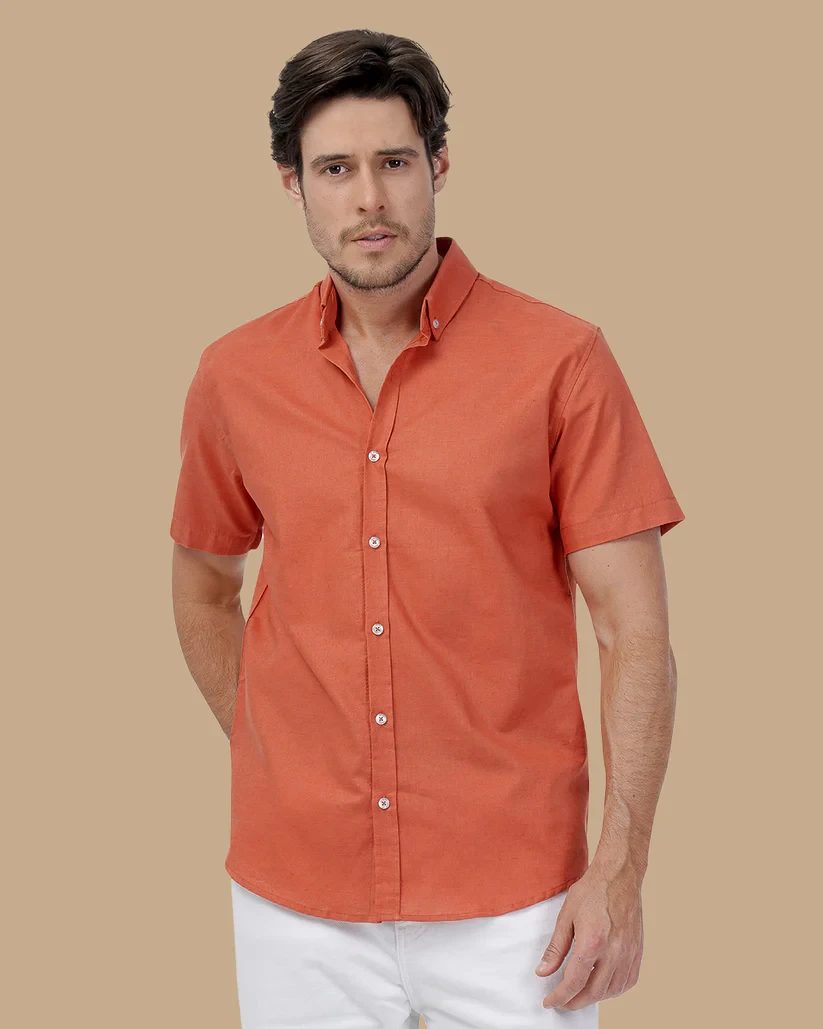 قميص  رجالي Peach Brown Linen shirt