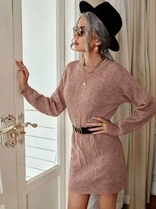 Solid color woven braided wool dress without belt