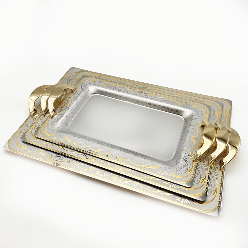 طقم صواني ايطالي 3 قطع مستطيل دهبي – Tressors