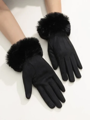 Solid color fluffy gloves winter gloves
