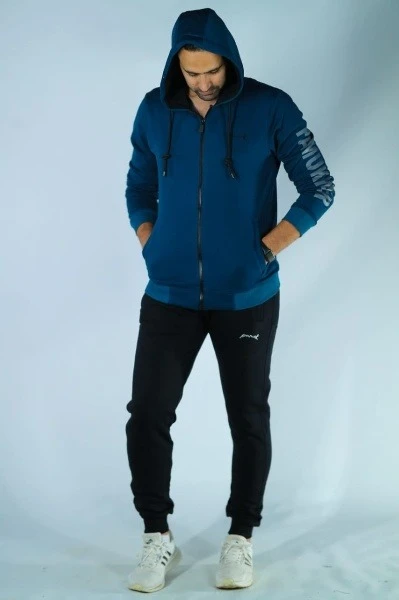 طقم رجالى شتوى هودى وسويت بنس بأكمام طويلة وجيوب أمامية وغطاء للرأس