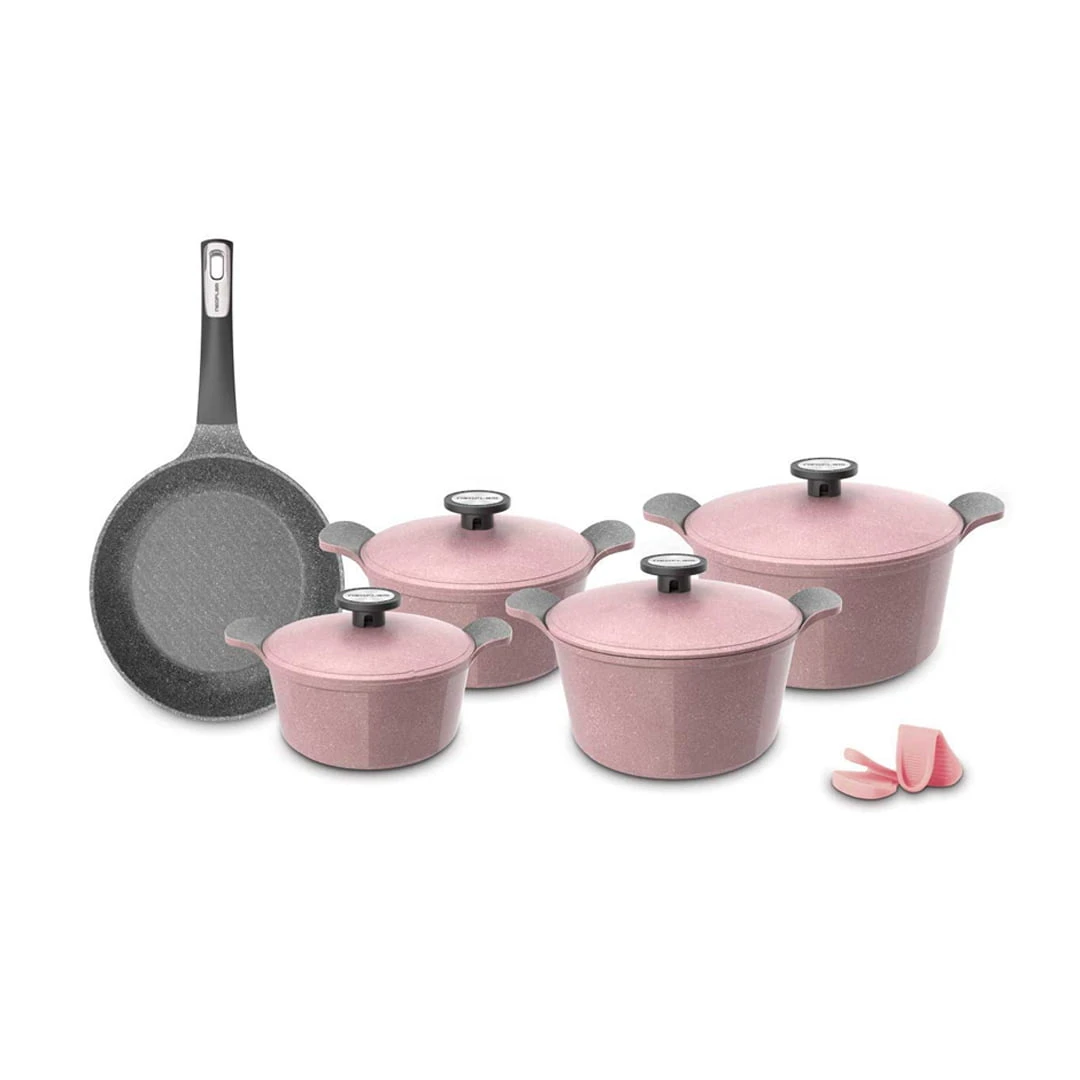 طقم حلل جيرانيت مضلع 9 قطعة روز – نيوفلام