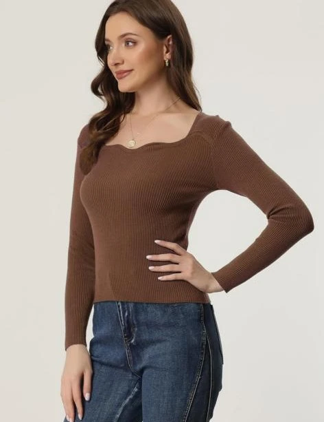 Striped square neck sweater